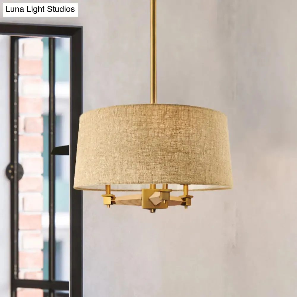 Farmhouse Fabric Drum Chandelier – 3 Bulb Ceiling Suspension Light