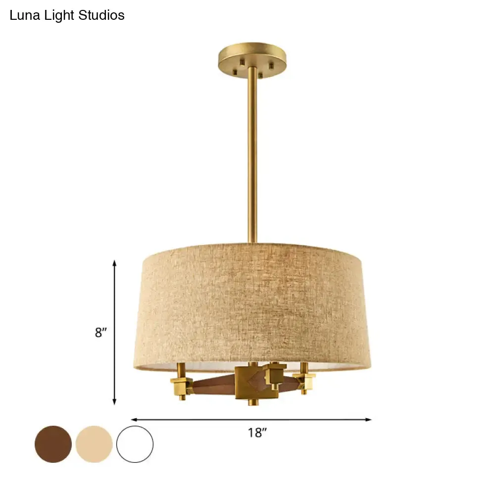 Farmhouse Fabric Drum Chandelier – 3 Bulb Ceiling Suspension Light