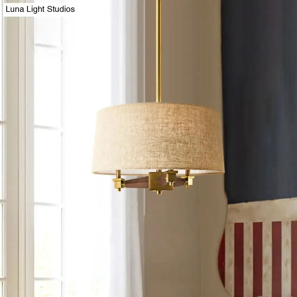 Farmhouse Fabric Drum Chandelier – 3 Bulb Ceiling Suspension Light