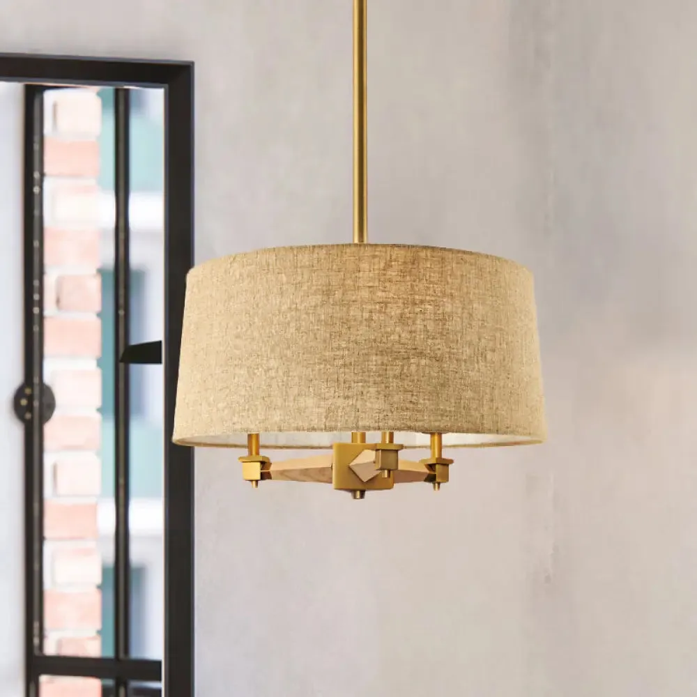 Farmhouse Fabric Drum Chandelier – 3 Bulb Ceiling Suspension Light