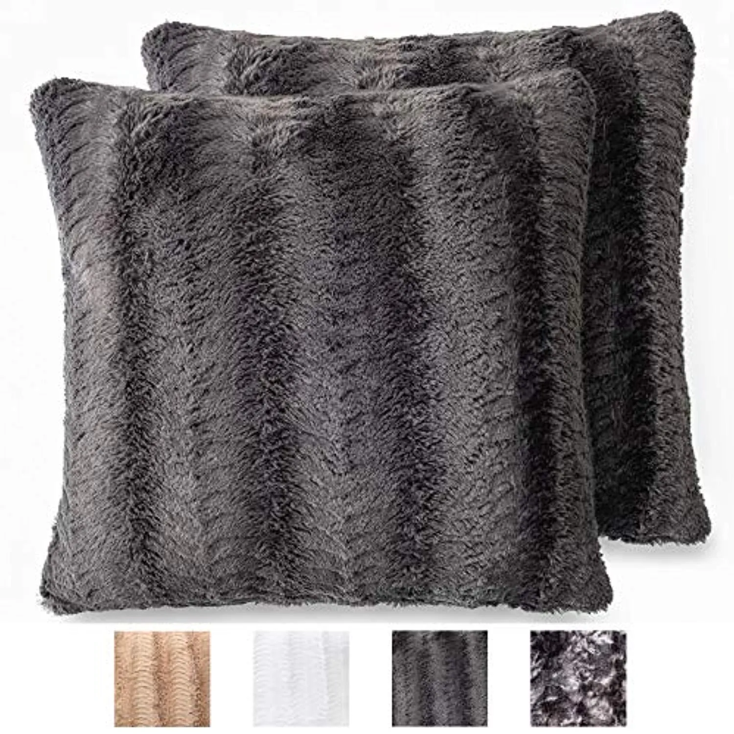 Faux Fur Pillowcases, Set of 2 Decorative Case Sets-18x18