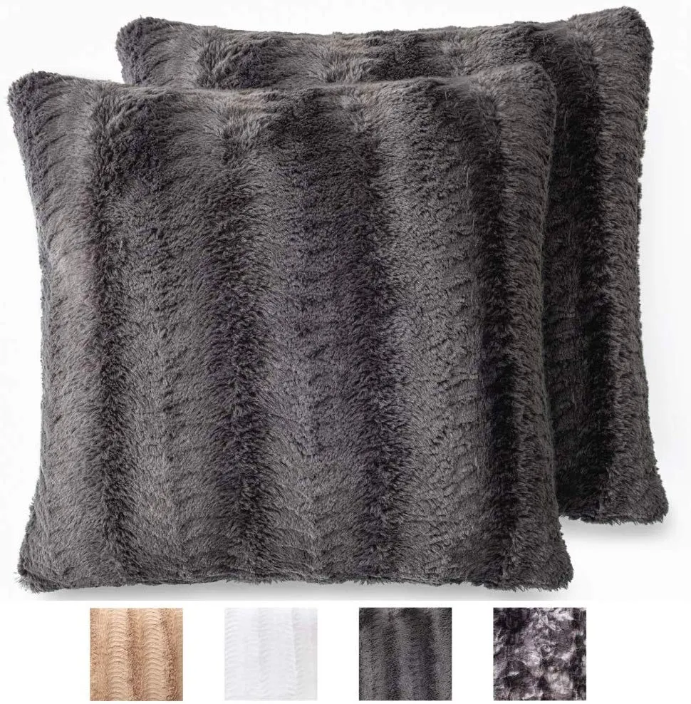 Faux Fur Pillowcases, Set of 2 Decorative Case Sets-18x18