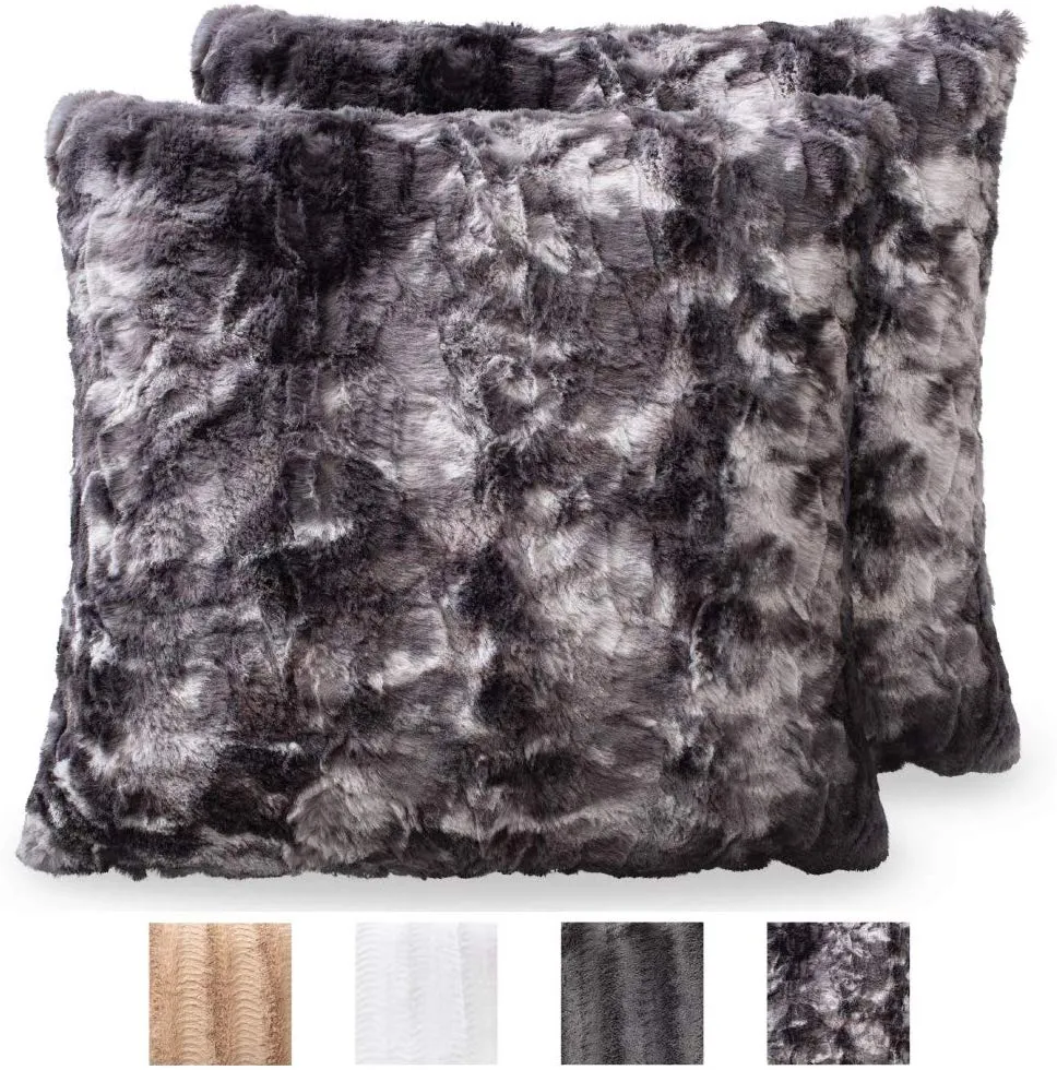 Faux Fur Pillowcases, Set of 2 Decorative Case Sets-18x18