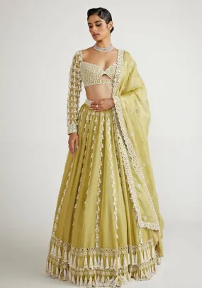 Fern Green Chandelier Pearl Drop Bridal Lehenga Set