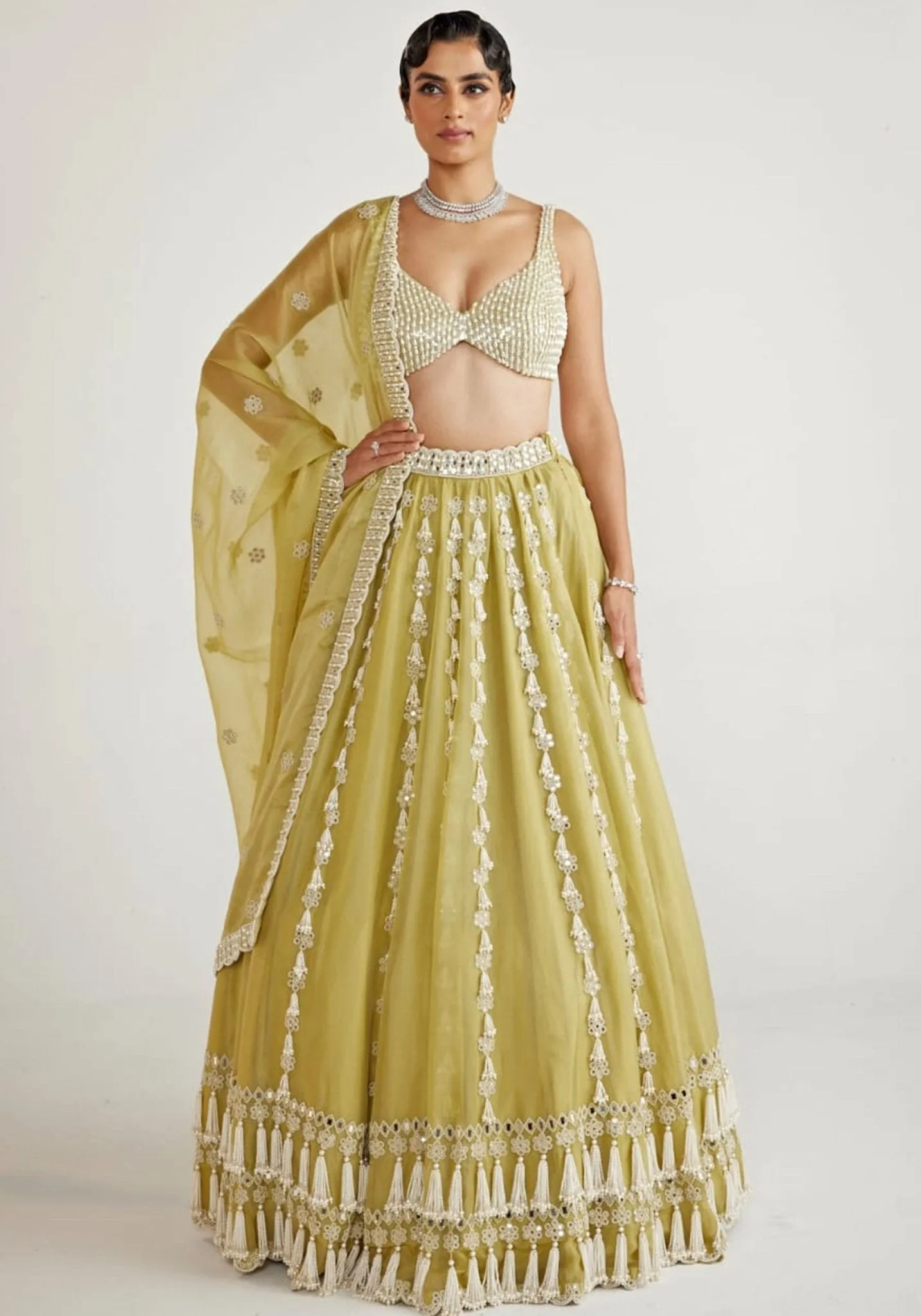 Fern Green Chandelier Pearl Drop Lehenga Set