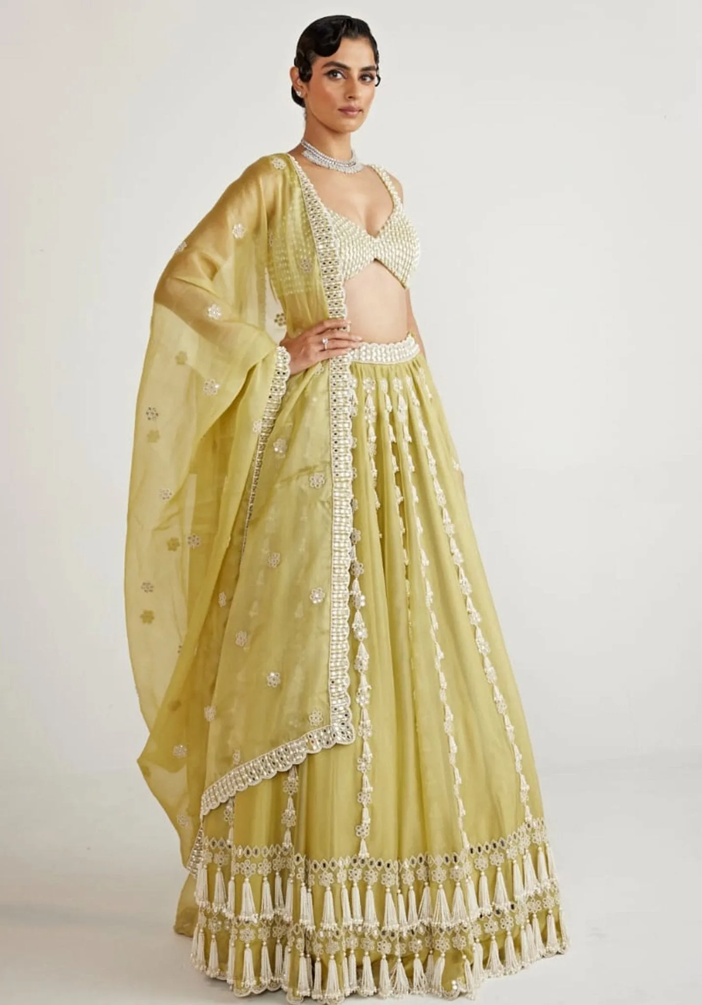 Fern Green Chandelier Pearl Drop Lehenga Set