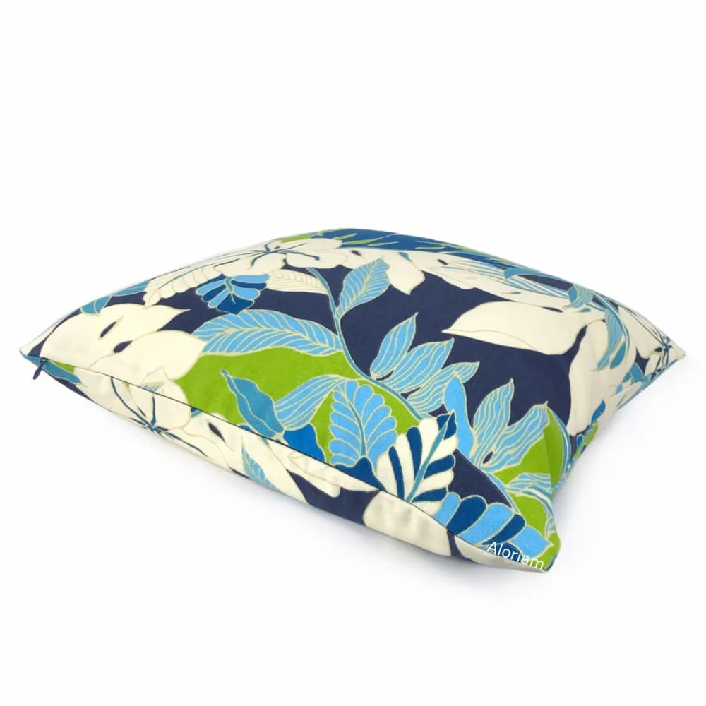 Fiji Blue Green White Tropical Floral Pillow Cover