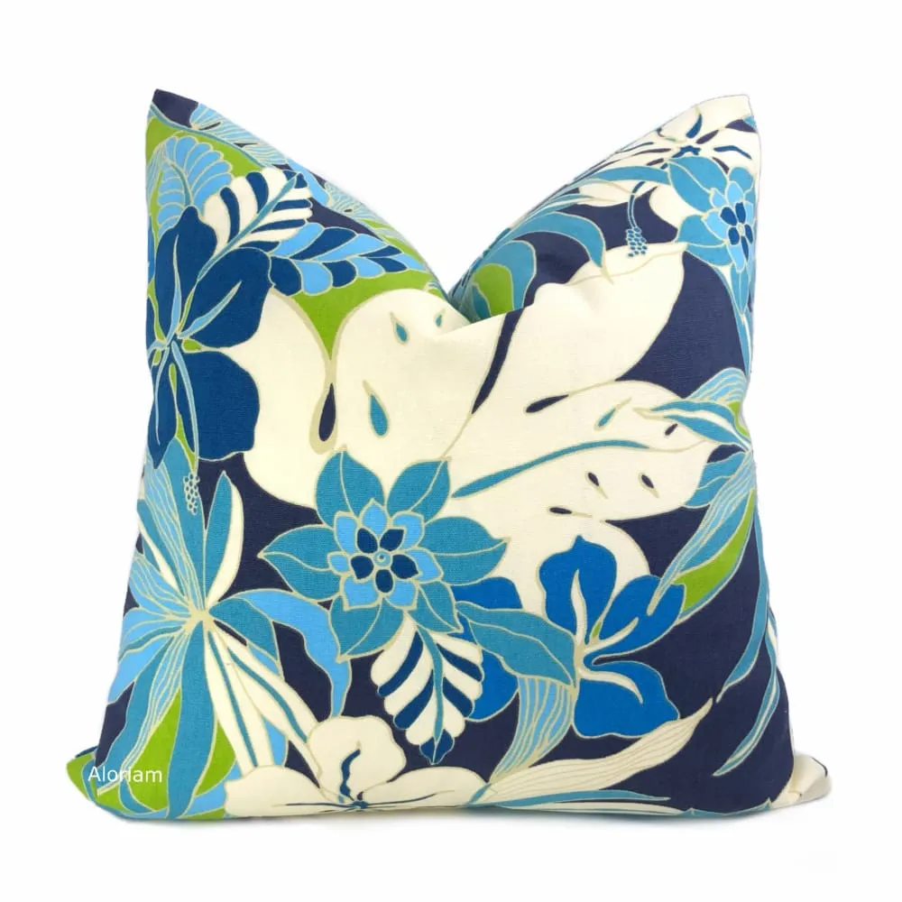 Fiji Blue Green White Tropical Floral Pillow Cover