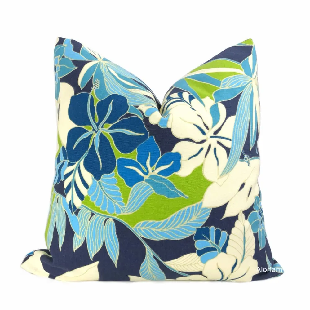 Fiji Blue Green White Tropical Floral Pillow Cover