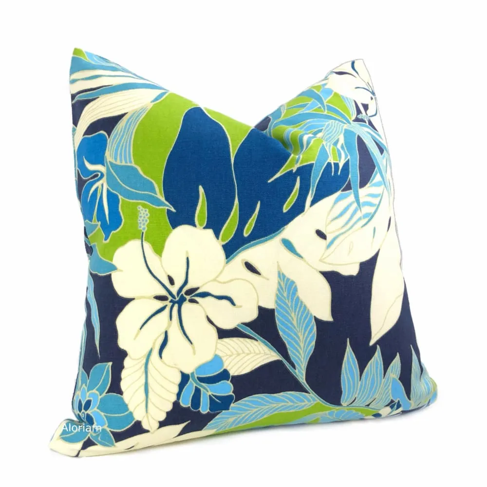 Fiji Blue Green White Tropical Floral Pillow Cover