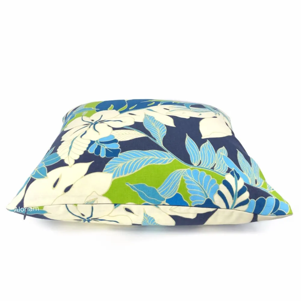 Fiji Blue Green White Tropical Floral Pillow Cover