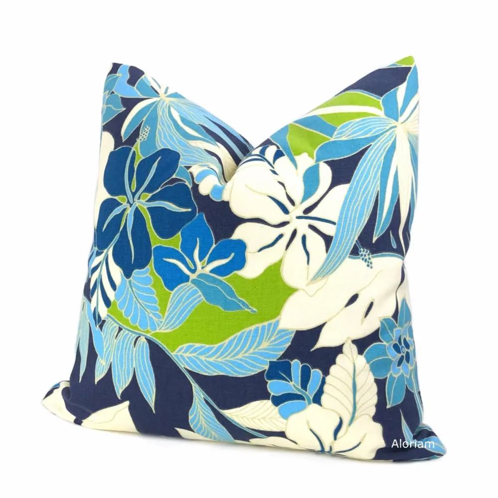 Fiji Blue Green White Tropical Floral Pillow Cover