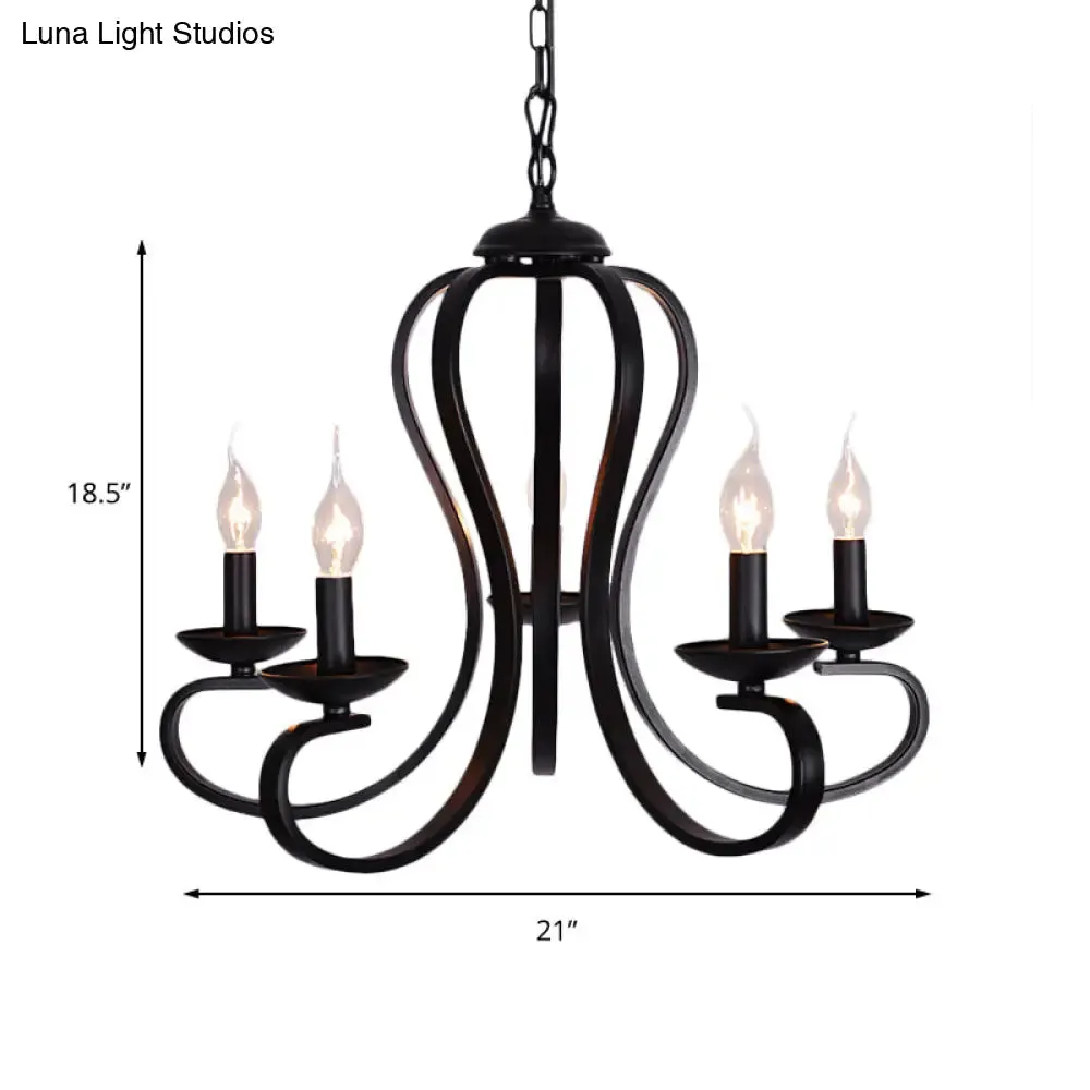 Flameless Industrial Candle Ceiling Lamp - 3/5 Bulb Metallic Hanging Light in Black for Living Room