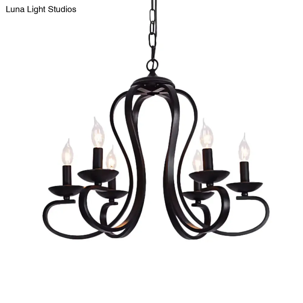 Flameless Industrial Candle Ceiling Lamp - 3/5 Bulb Metallic Hanging Light in Black for Living Room