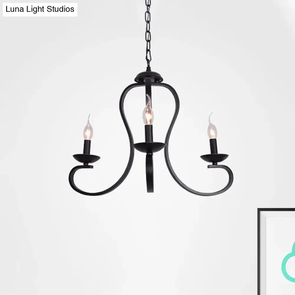 Flameless Industrial Candle Ceiling Lamp - 3/5 Bulb Metallic Hanging Light in Black for Living Room