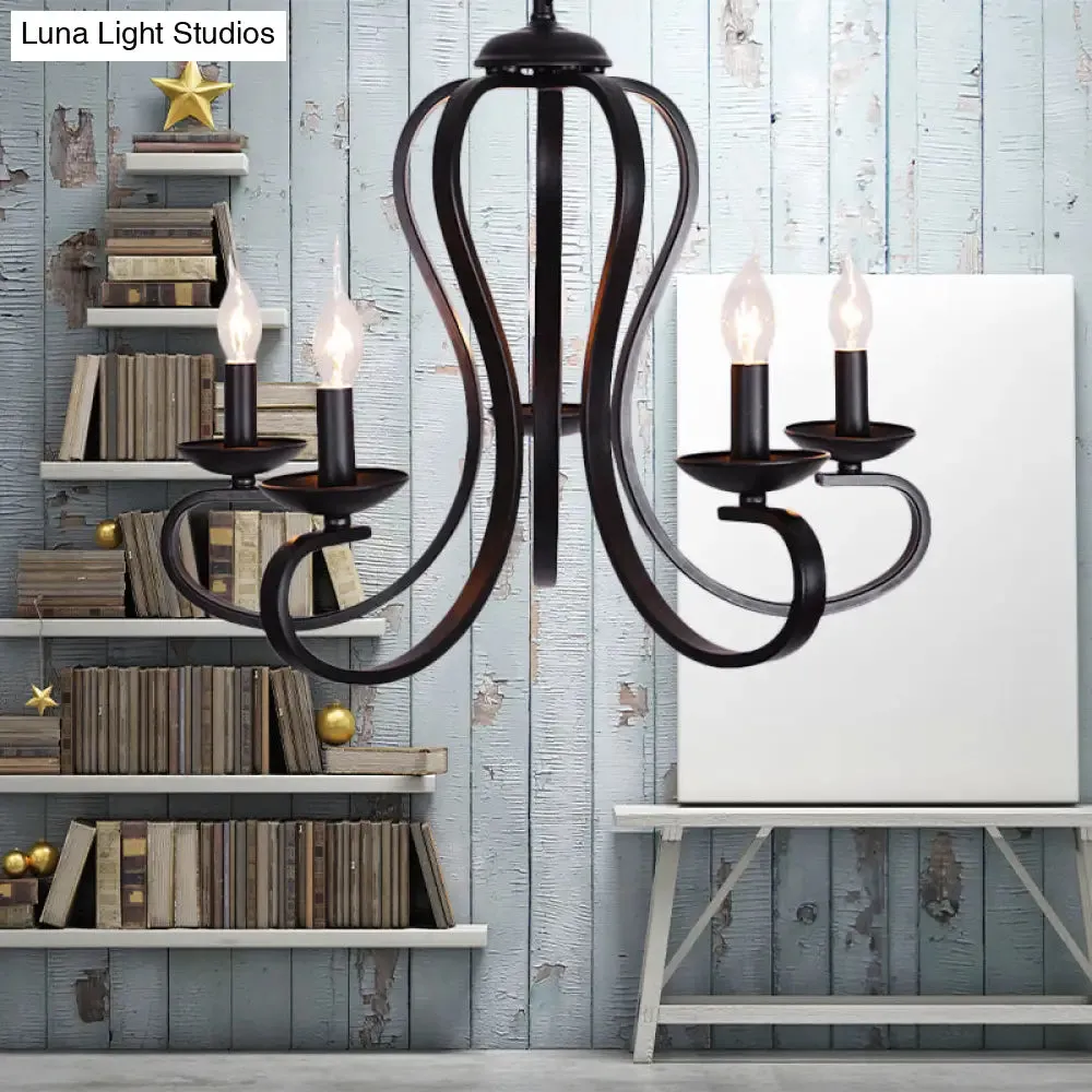 Flameless Industrial Candle Ceiling Lamp - 3/5 Bulb Metallic Hanging Light in Black for Living Room