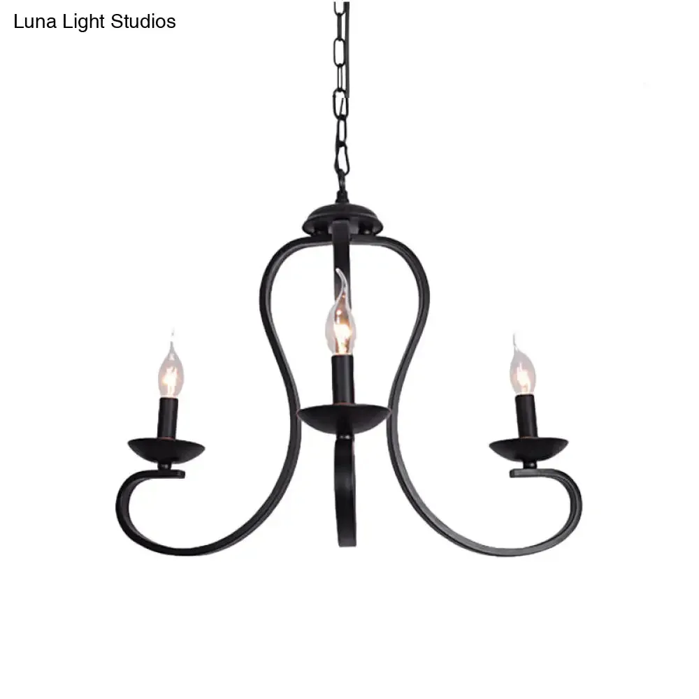 Flameless Industrial Candle Ceiling Lamp - 3/5 Bulb Metallic Hanging Light in Black for Living Room