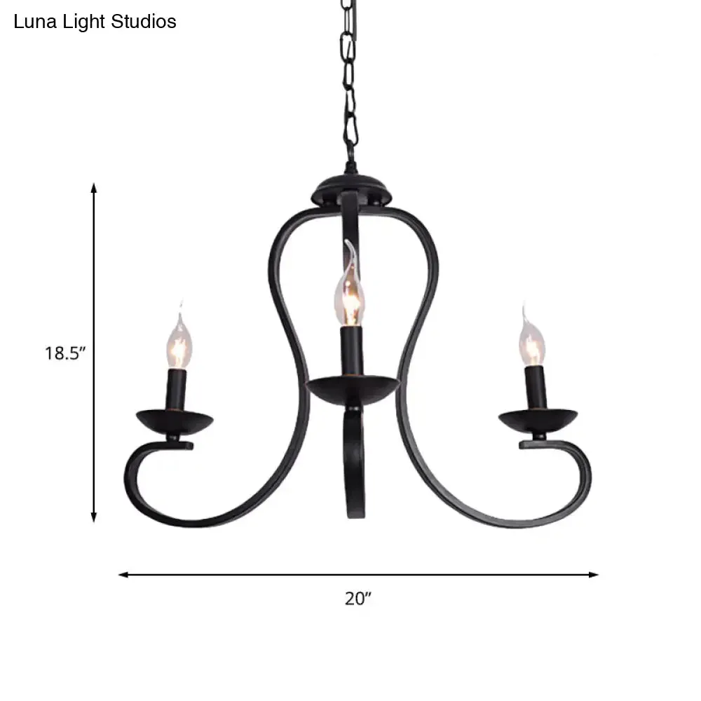 Flameless Industrial Candle Ceiling Lamp - 3/5 Bulb Metallic Hanging Light in Black for Living Room