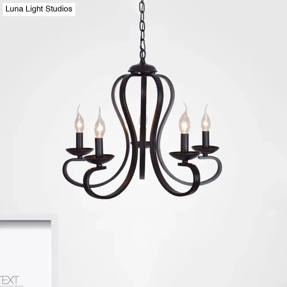 Flameless Industrial Candle Ceiling Lamp - 3/5 Bulb Metallic Hanging Light in Black for Living Room