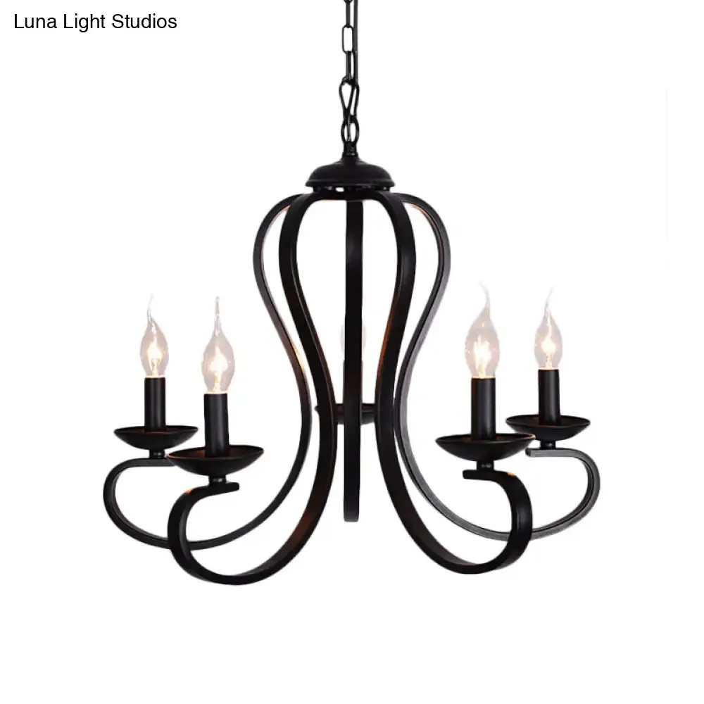 Flameless Industrial Candle Ceiling Lamp - 3/5 Bulb Metallic Hanging Light in Black for Living Room