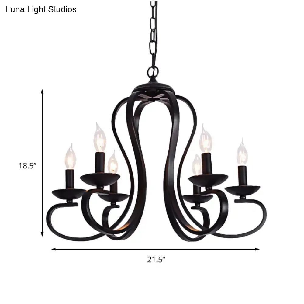 Flameless Industrial Candle Ceiling Lamp - 3/5 Bulb Metallic Hanging Light in Black for Living Room