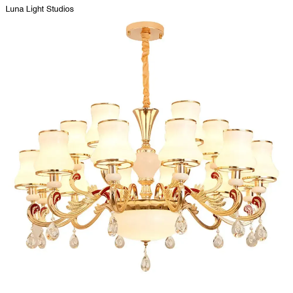 Flared Opal Frosted Glass Chandelier Pendant in Gold - Simplicity meets Elegance