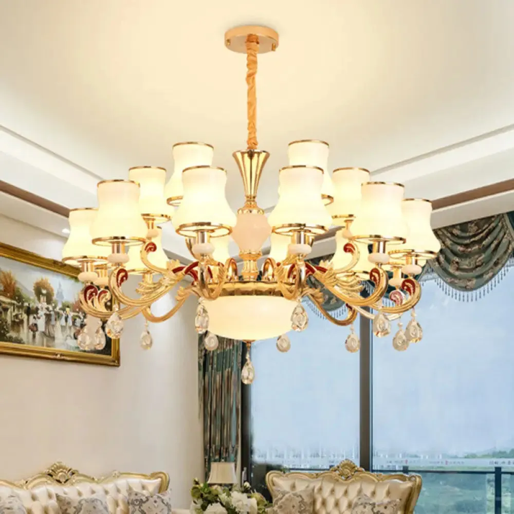 Flared Opal Frosted Glass Chandelier Pendant in Gold - Simplicity meets Elegance