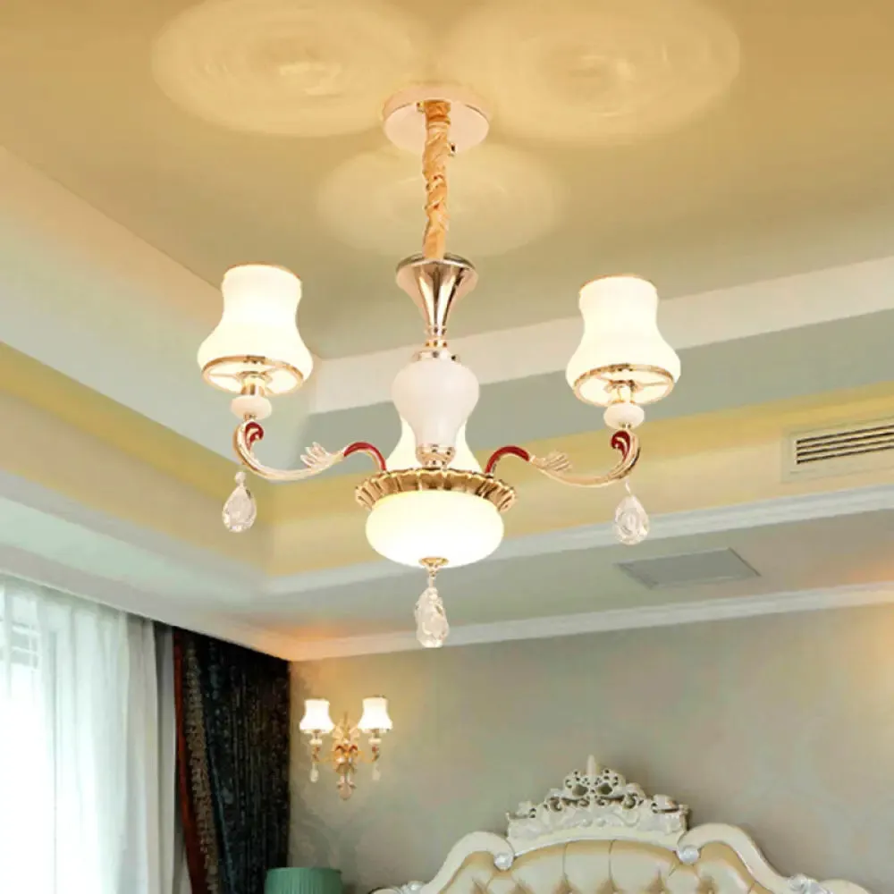 Flared Opal Frosted Glass Chandelier Pendant in Gold - Simplicity meets Elegance