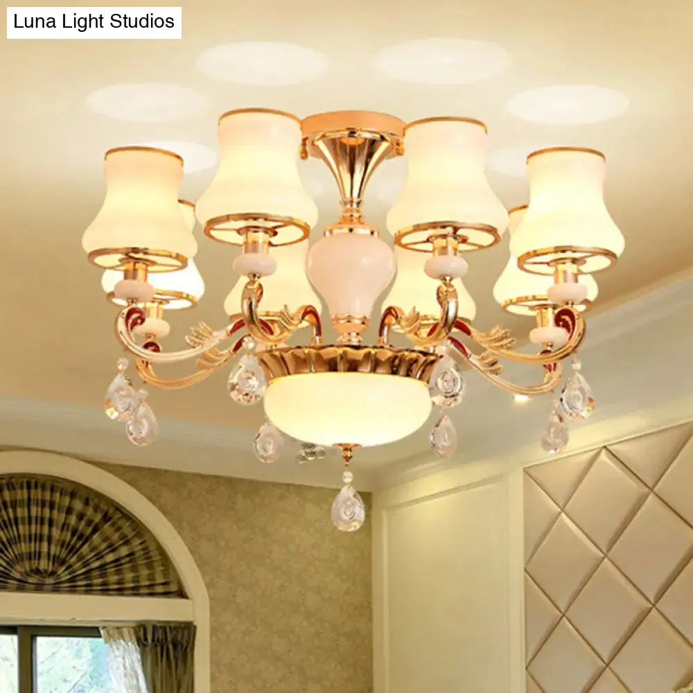 Flared Opal Frosted Glass Chandelier Pendant in Gold - Simplicity meets Elegance