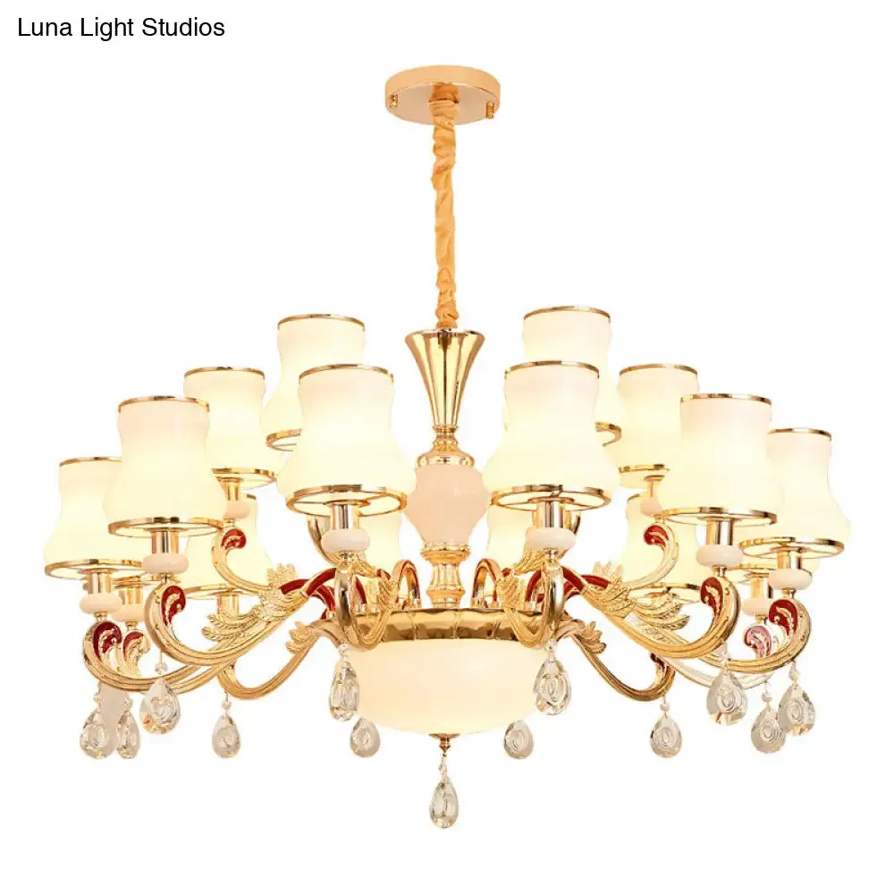 Flared Opal Frosted Glass Chandelier Pendant in Gold - Simplicity meets Elegance