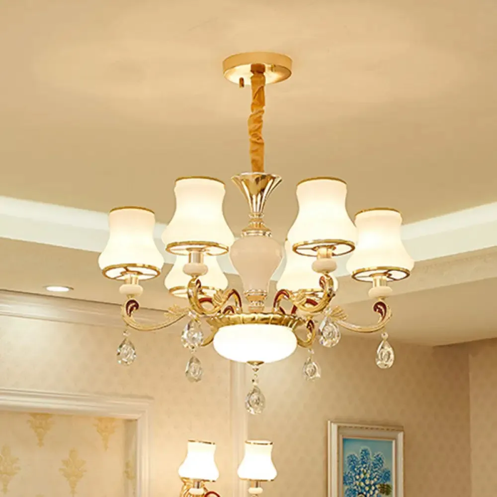 Flared Opal Frosted Glass Chandelier Pendant in Gold - Simplicity meets Elegance