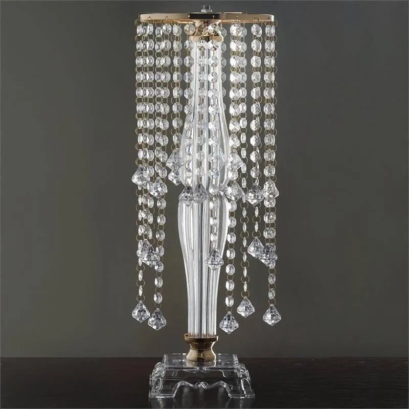 Flower Stand Crystal Pendants Chandelier Wedding Centerpiece - Gold - 22" tall