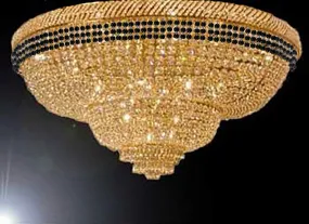 Flush French Empire Crystal Chandelier Chandeliers Moroccan Style Lighting Trimmed with Jet Black Crystal! Good for Dining Room, Foyer, Entryway, Family Room and More! H29" x W50" - G93-FLUSH/B79/CG/448/48