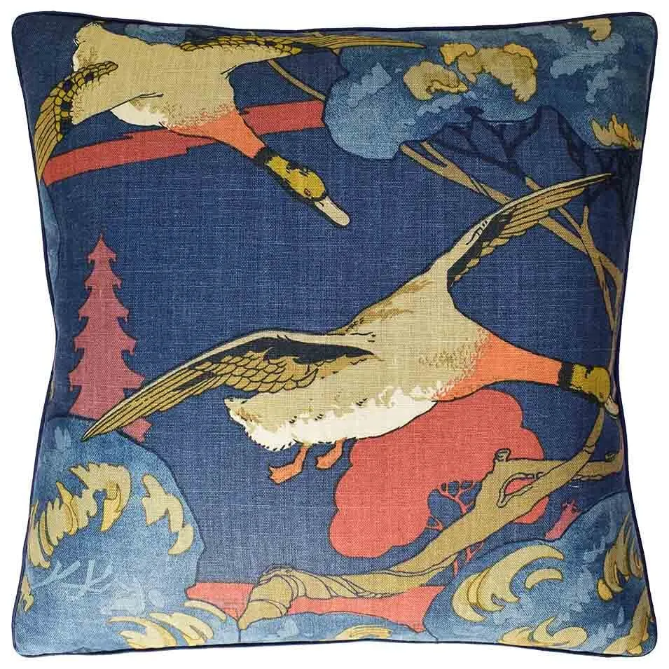 Flying Ducks Red & Blue Decorative Pillow Ryan Studio