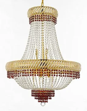 French Empire Crystal Chandelier Chandeliers Lighting Trimmed With Ruby Red Crystal Good For Dining Room Foyer Entryway Family Room And More H26" X W23" - F93-B74/Cg/448/9