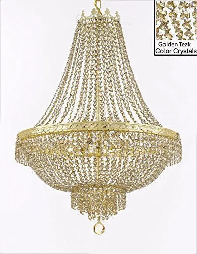 French Empire Crystal Chandelier Lighting - Dressed With Golden Teak Color Crystals Great For A Dining Room Entryway Foyer Living Room H30" X W24" - F93-B78/Cg/870/9