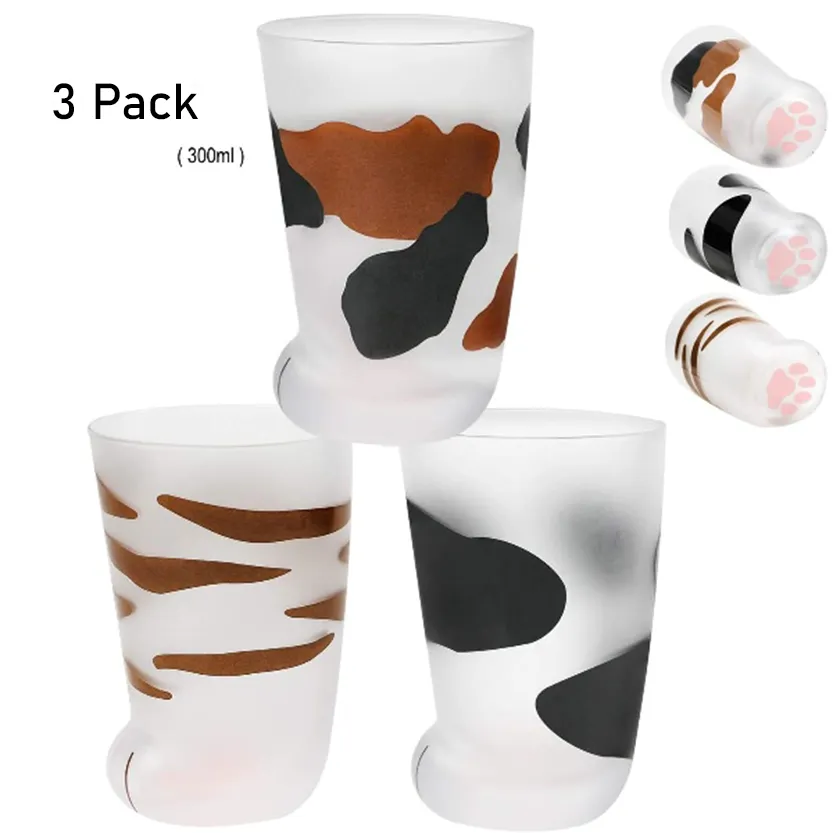 Funki Buys | Glasses | Cat Paw Frosted Glass Cup Sets