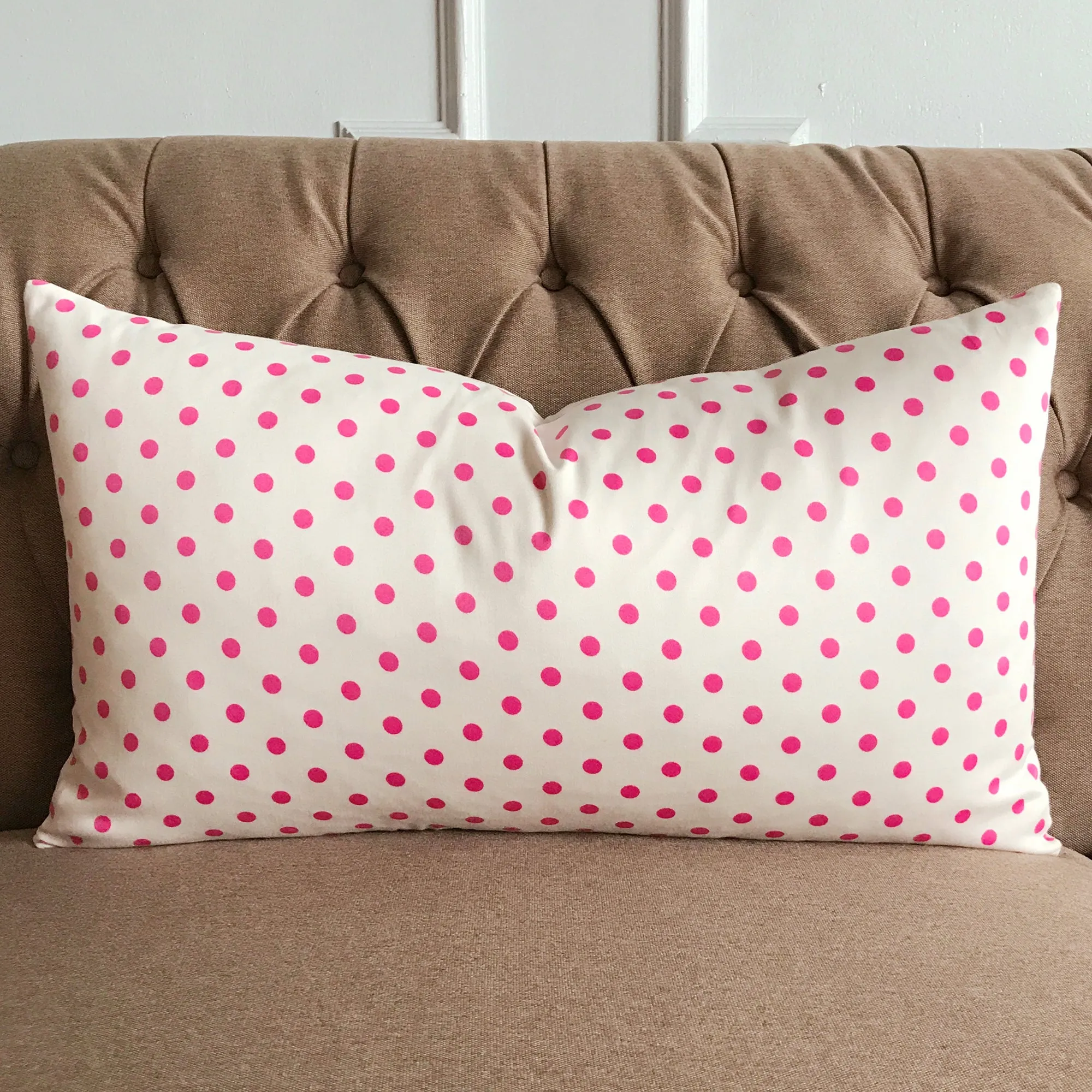 Girls Pink and White Polka Dot Lumbar Pillow Cover 15x26