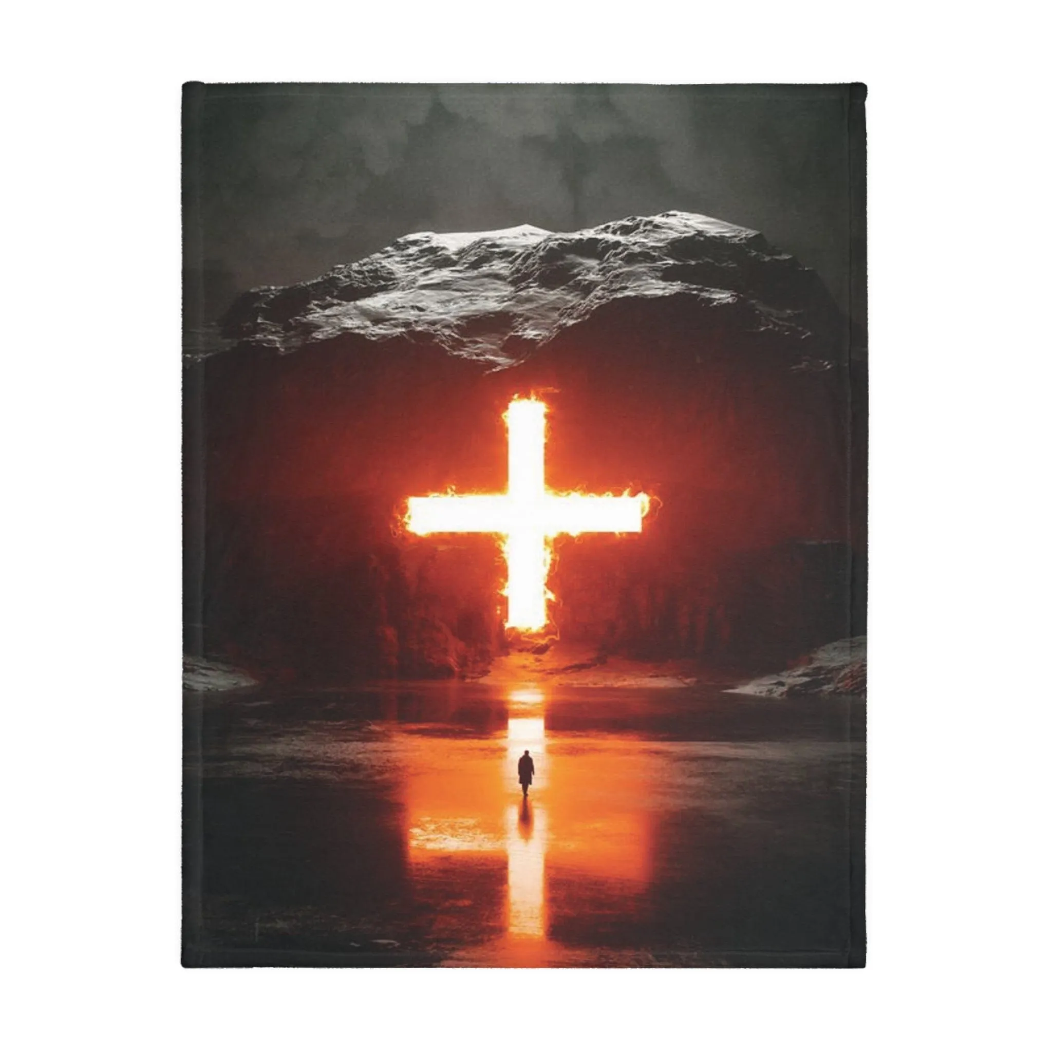 Glowing Christian Cross Reversible Velveteen Minky Blanket