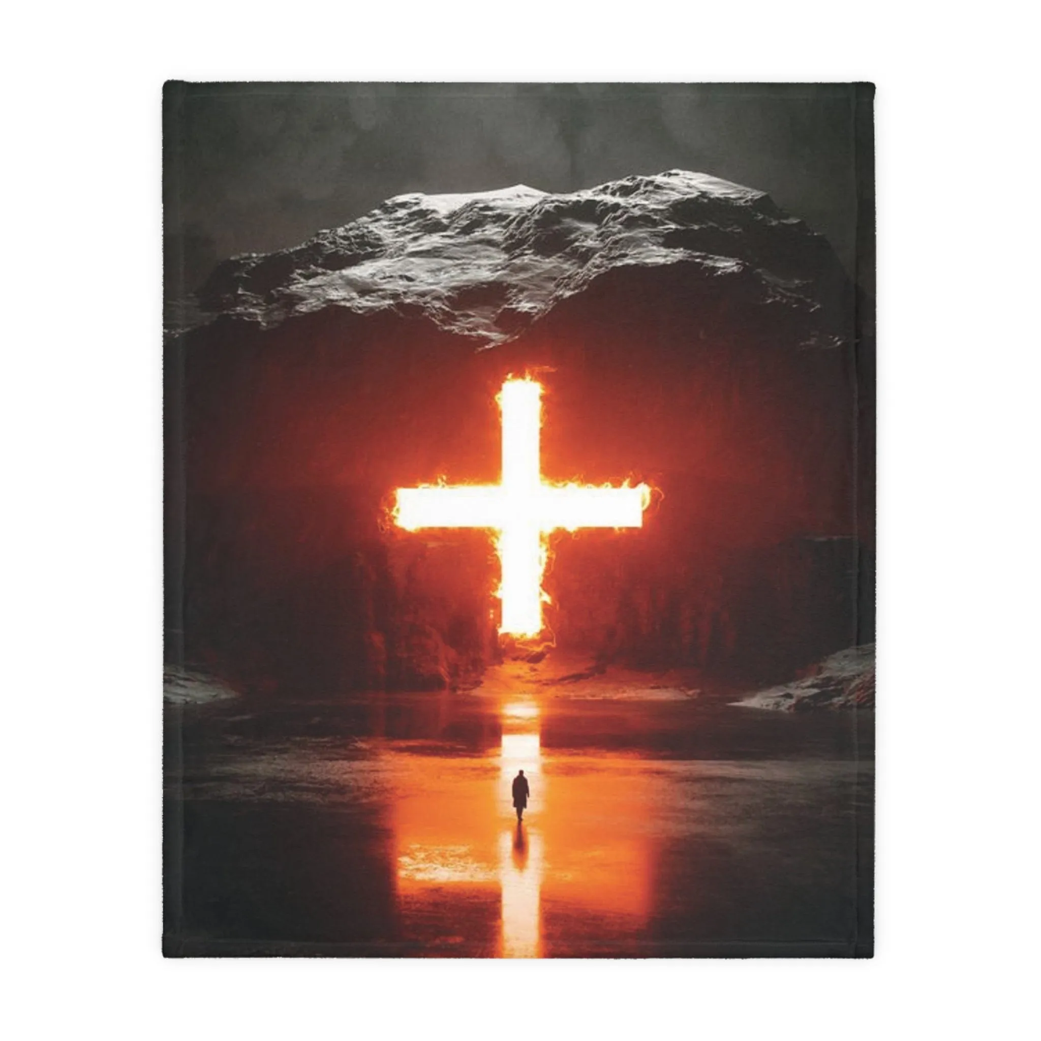 Glowing Christian Cross Reversible Velveteen Minky Blanket