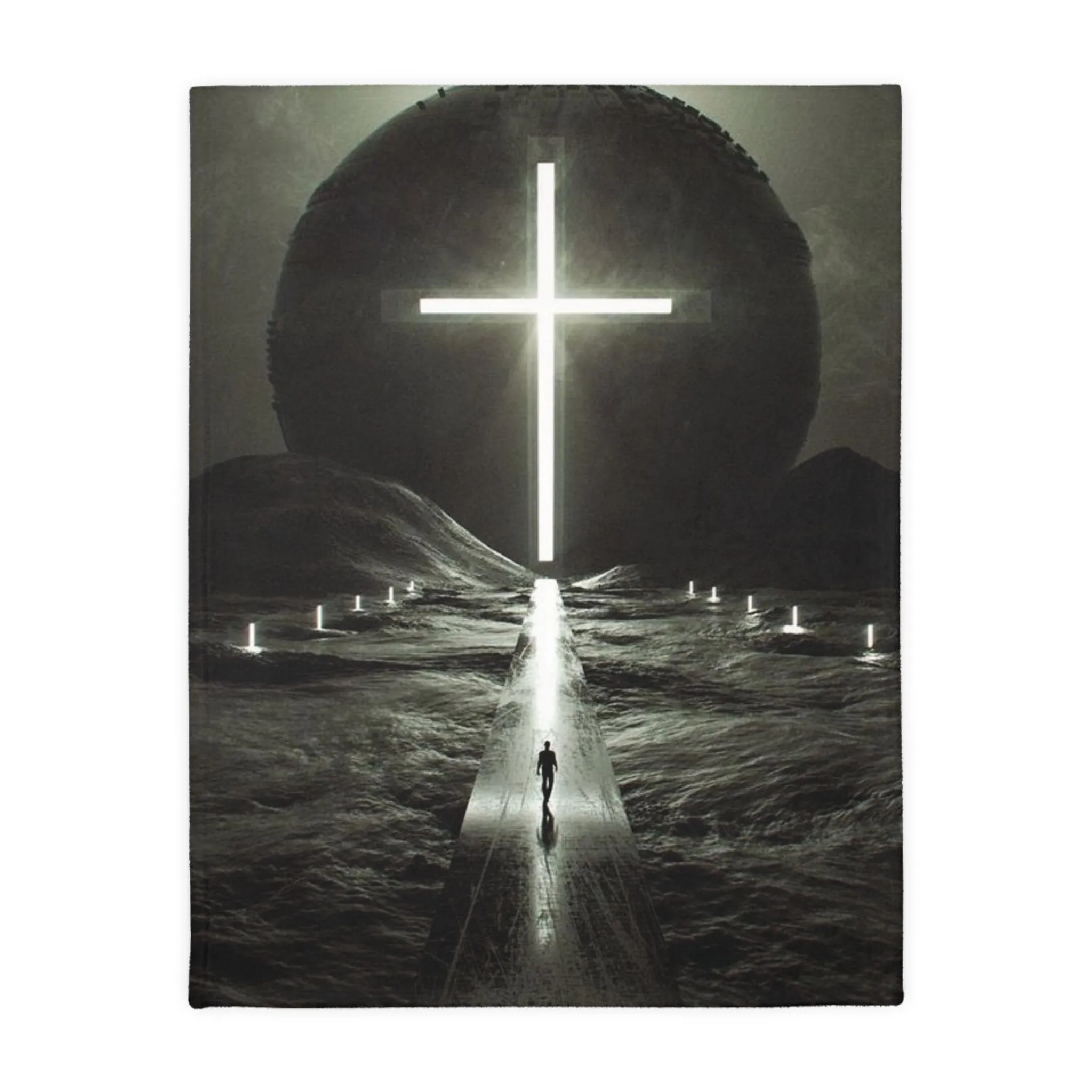 Glowing Christian Cross Reversible Velveteen Minky Blanket