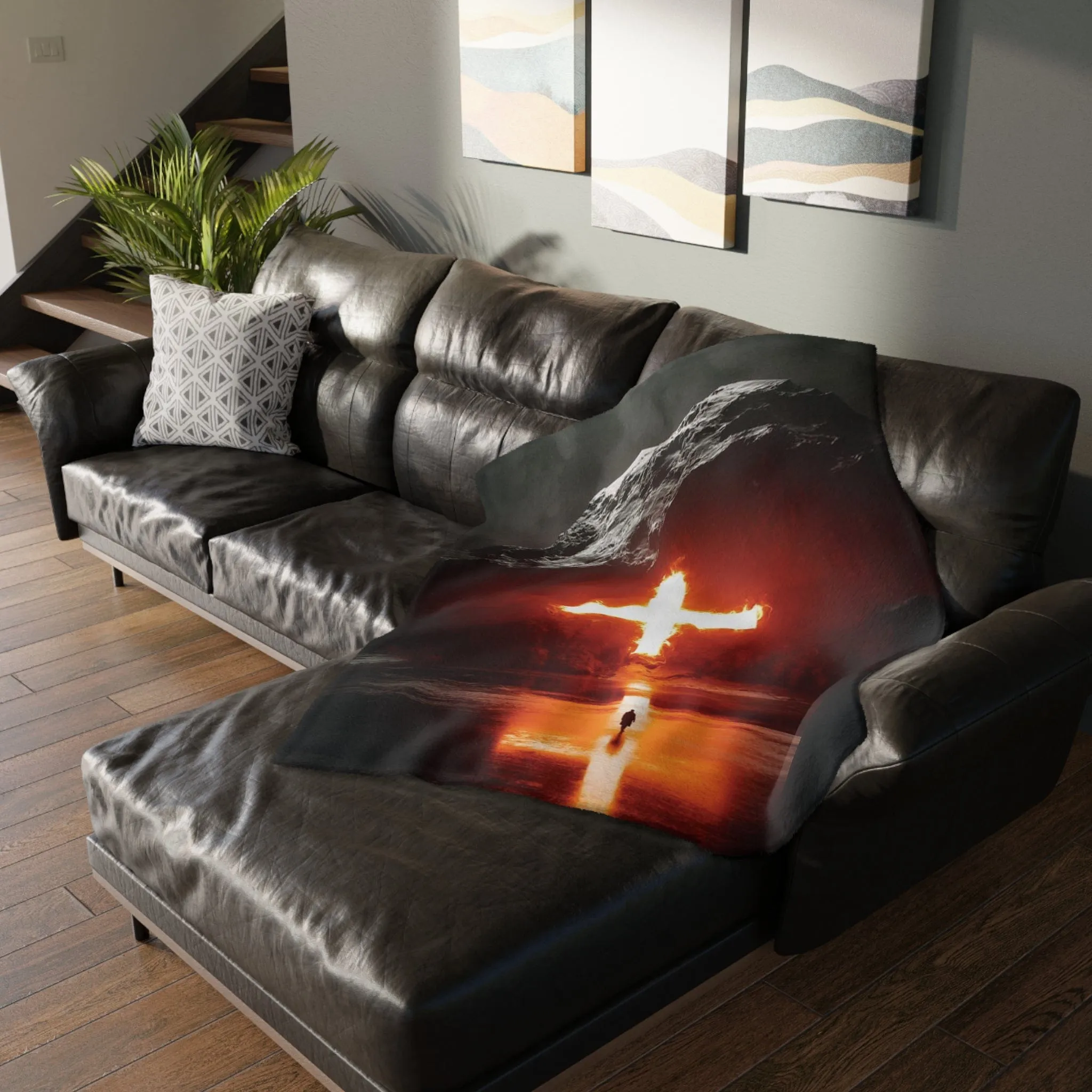 Glowing Christian Cross Reversible Velveteen Minky Blanket