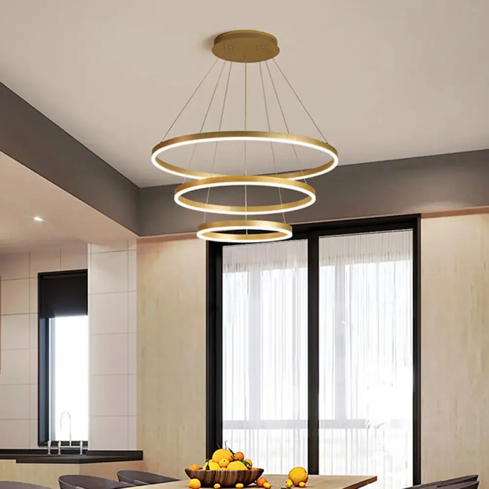 Gold Art Deco Tiered Rings LED Chandelier for Living Room