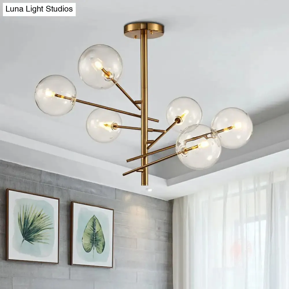 Gold Clear Glass Chandelier: Ball Restaurant Suspension Light with Postmodern Style