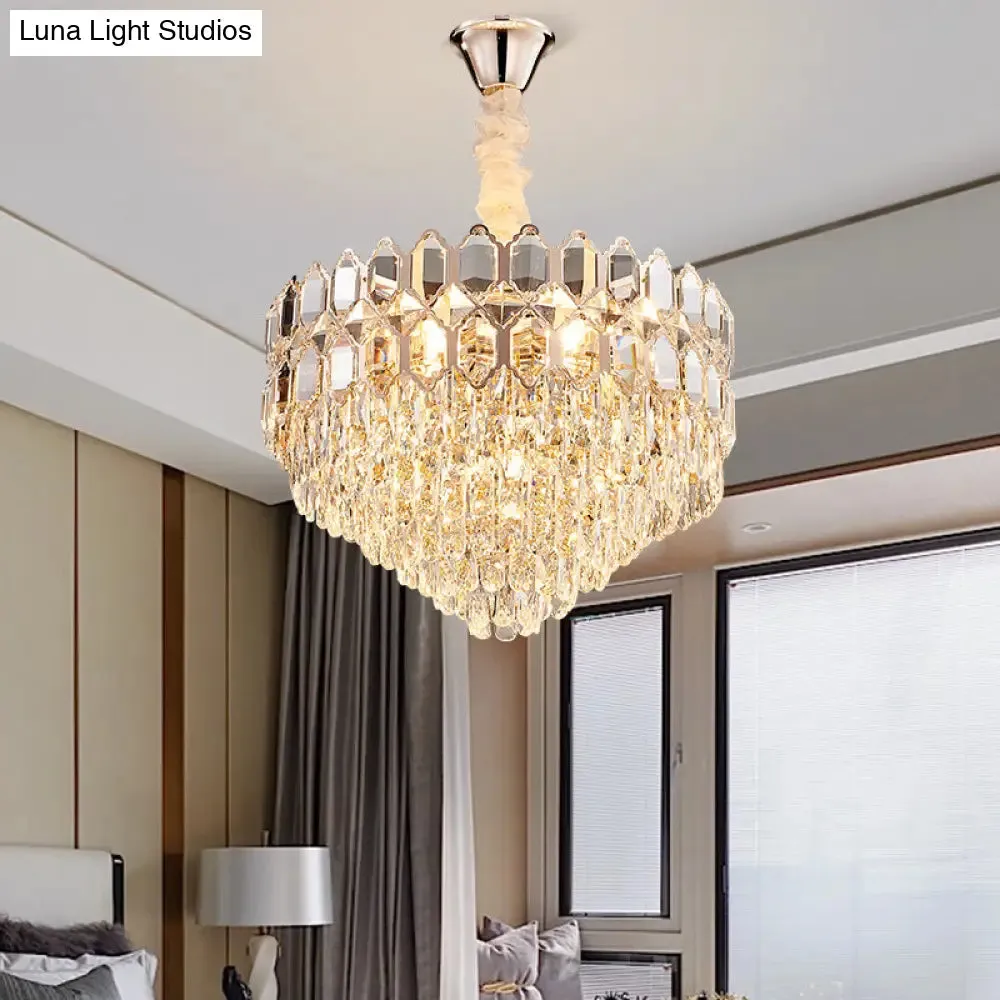 Gold Conical Chandelier with Crystal Shade - Modern 6-Light Hanging Fixture