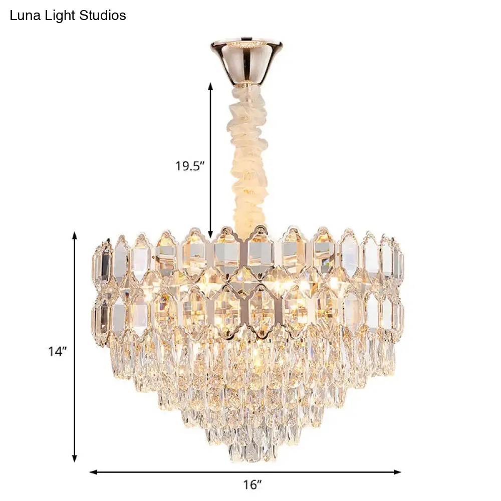 Gold Conical Chandelier with Crystal Shade - Modern 6-Light Hanging Fixture