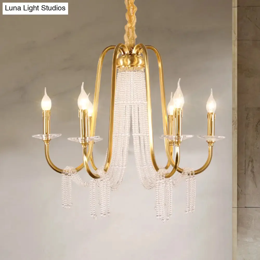 Gold Crystal Chandelier with 6 Lights for Bedroom Suspension