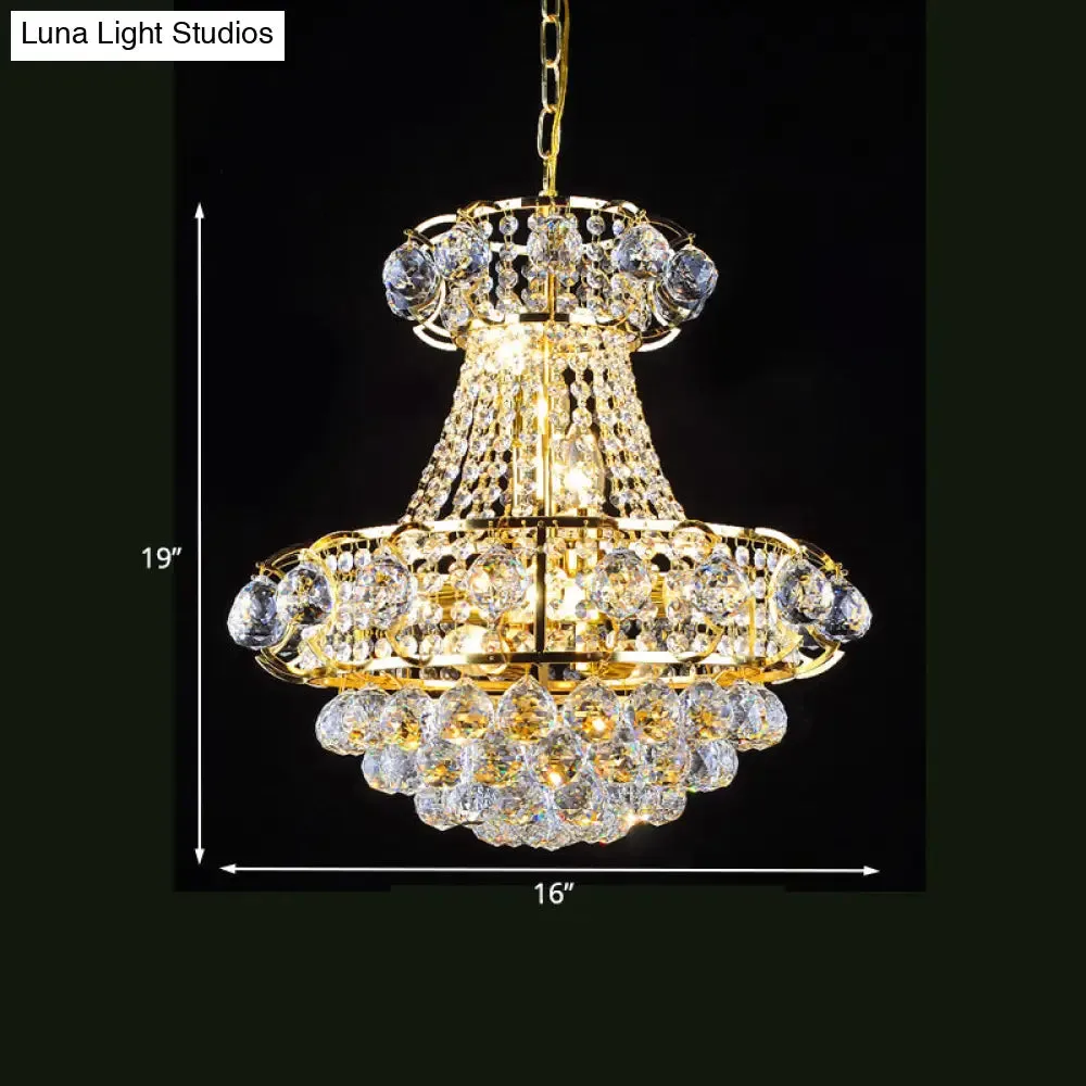 Gold Crystal Raindrop Tapered Ceiling Light - Elegant 6-Head Pendant Chandelier for Guest Room