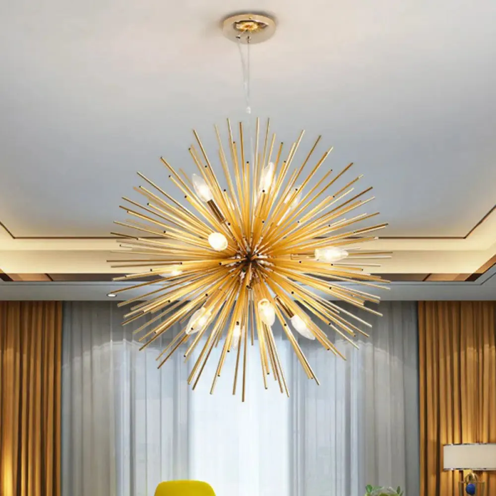 Gold Dandelion Pendant: Modern Metal Chandelier for Living Room