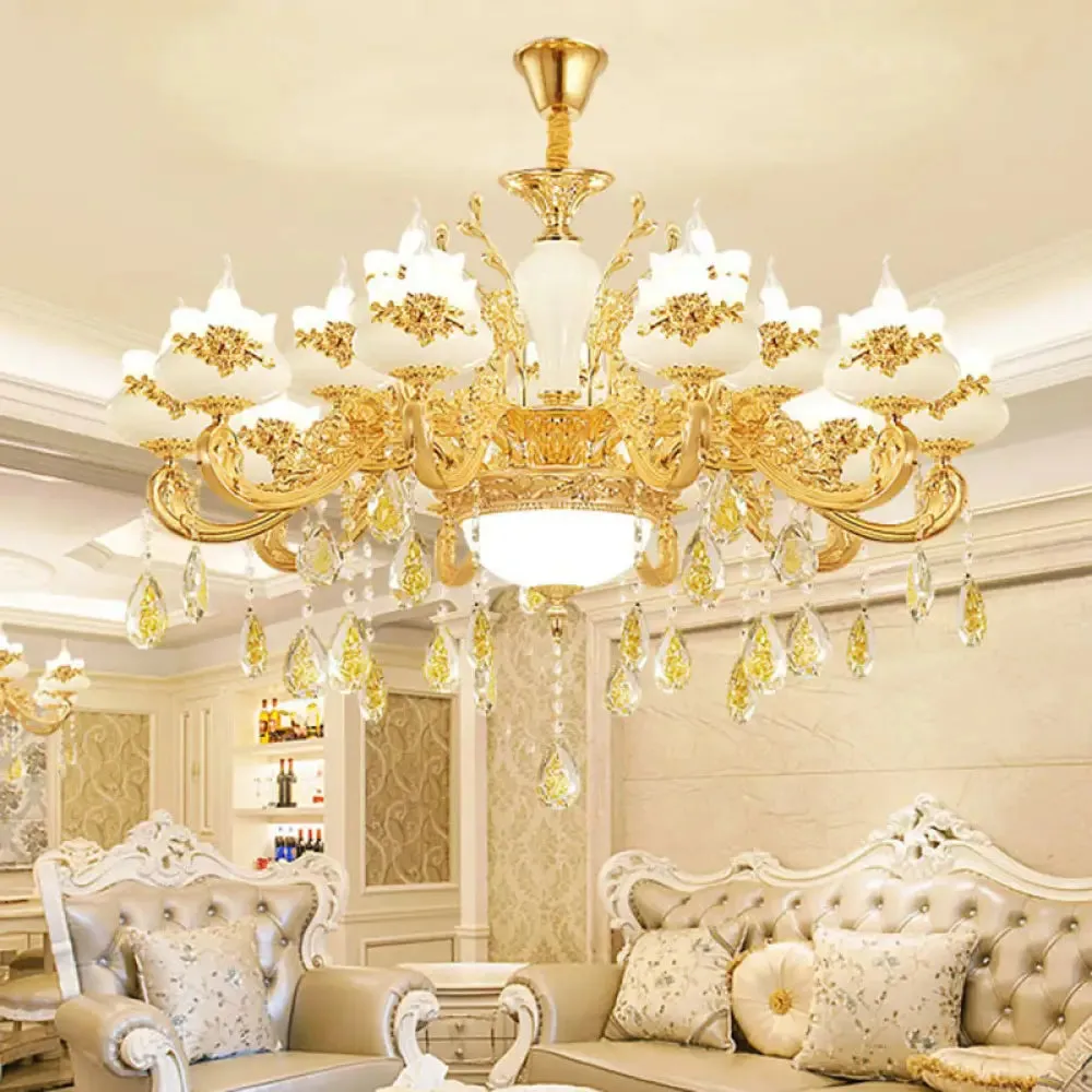 Gold Faux Jade Ceiling Chandelier for Living Room - Flowerbud Simplicity Lighting Fixture